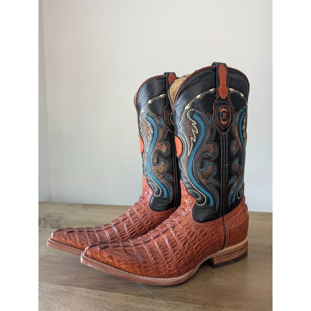 JR De Luxe Western Boots Mens Size 6 Brown Exotic Caiman Belly Leather Cowboy - Picture 2 of 4